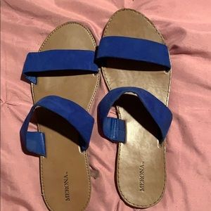 Blue sandals.